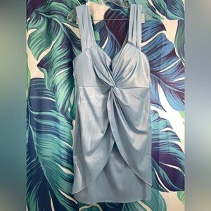 Fashion Nova NWT Light Blue Satin Mini Dress - Twist Front